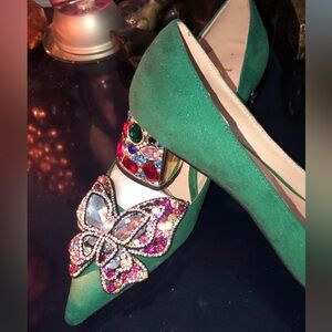 YDN Emerald Jewel-Studded Heels
